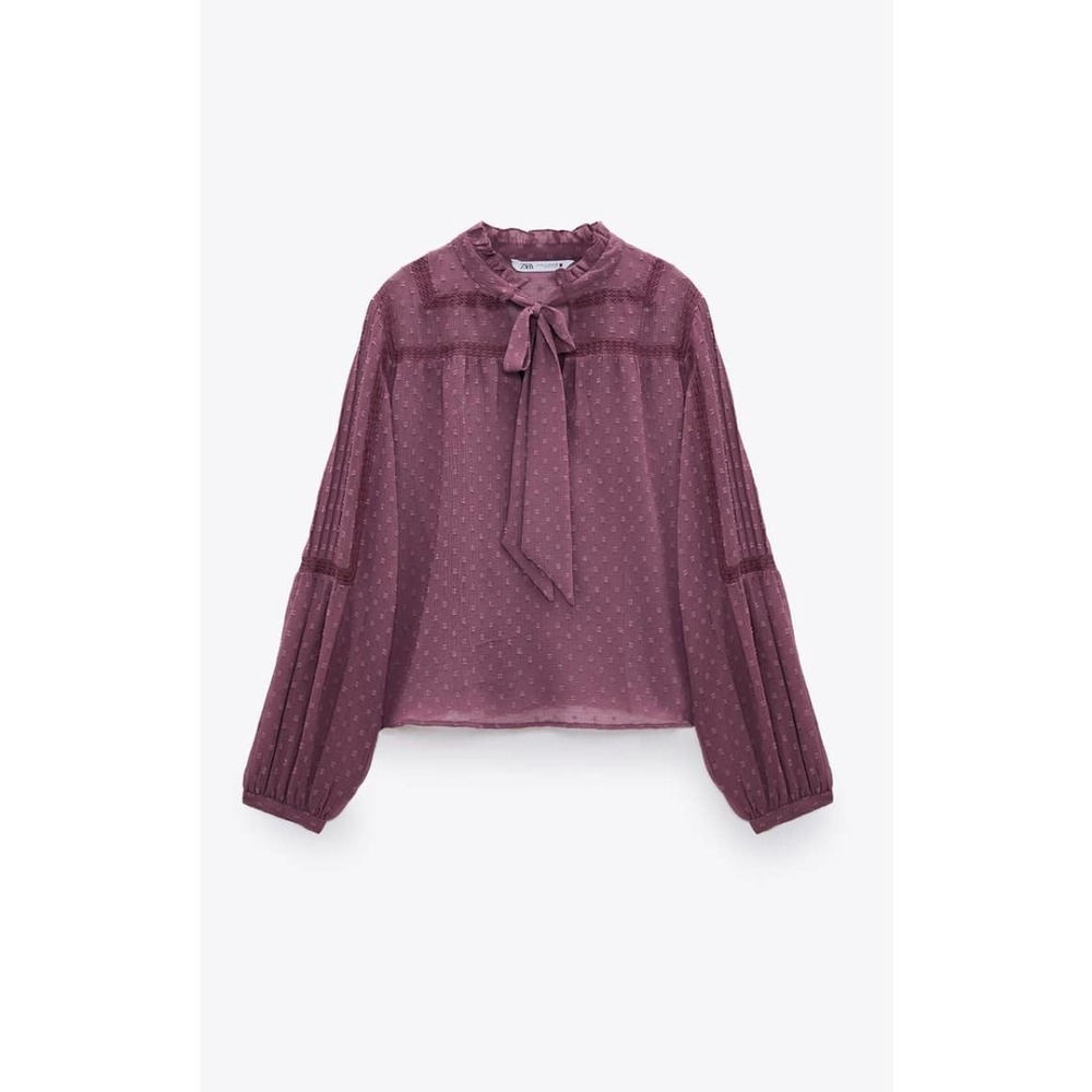 NWT Zara Swiss Dot Bow Blouse, XL